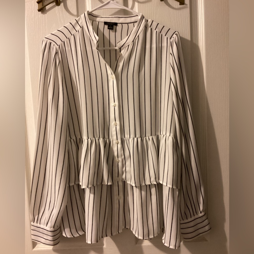 Ann Taylor stripped cream blouse with ruffle layers size M